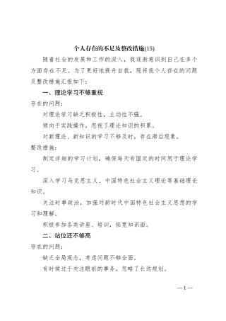 个人存在的不足及整改措施 (15)