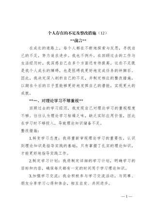 个人存在的不足及整改措施（12）