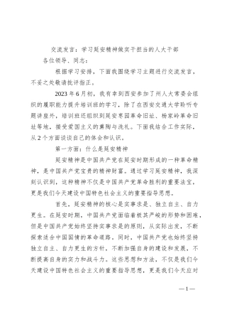 交流发言：学习延安精神 做实干担当的人大干部
