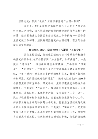 经验交流：落实“七抓”工程织牢党建“全国一张网”