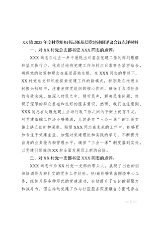 某乡镇2023年度村党组织书记抓基层党建述职评议会议点评材料