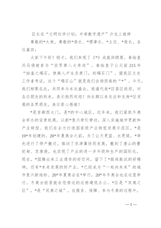 区长在“文明伙伴计划：中希数字遗产”沙龙上致辞