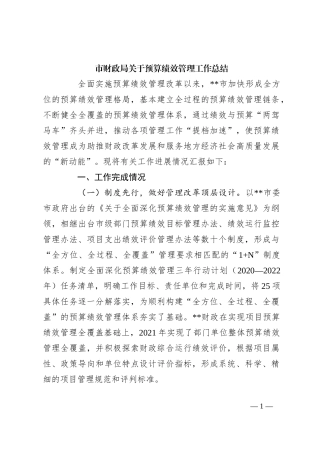 市财政局关于预算绩效管理工作总结
