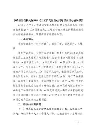 市政府督查机构保障农民工工资支付重点问题督查督办情况报告