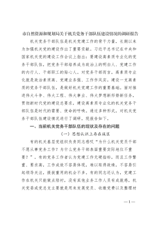 市自然资源和规划局关于机关党务干部队伍建设情况的调研报告