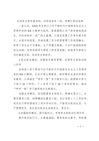 先进党支部申报材料：对标找差争一流，党建引领创佳绩