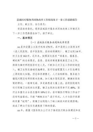 县域医疗服务共同体改革工作情况及下一步工作思路报告