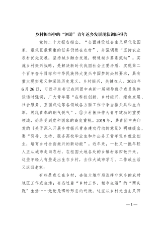 乡村振兴中的“洄游”青年返乡发展现状调研报告