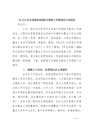 在2024年全县城乡环境综合整治工作推进会上的讲话