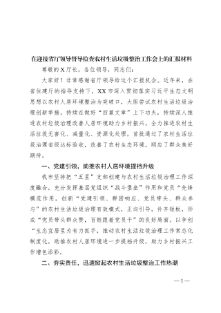 在迎接省厅领导督导检查农村生活垃圾整治工作会上的汇报材料