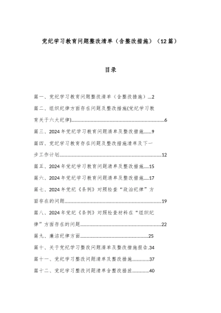 （ 12 篇）党纪学习教育问题整改清单（含整改措施）