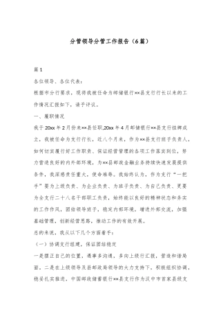 （6篇）分管领导分管工作报告