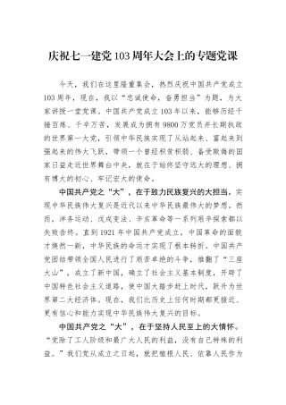 庆祝七一建党103周年大会上的专题党课