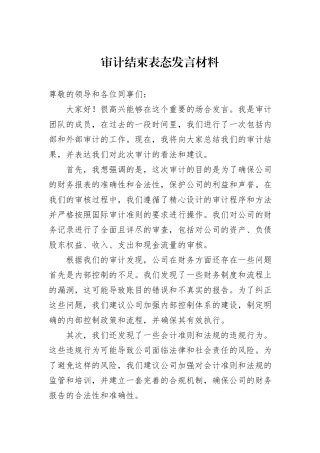 审计结束表态发言材料