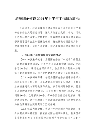 清廉国企建设2024年上半年工作情况汇报