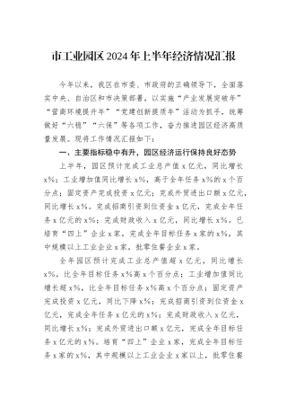 市工业园区2024年上半年经济情况汇报