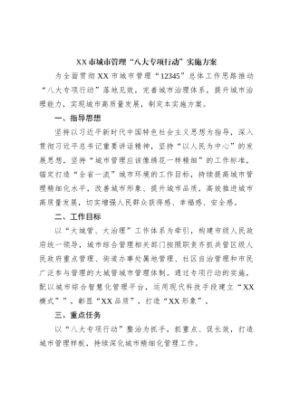 XX市城市管理“八大专项行动”实施方案