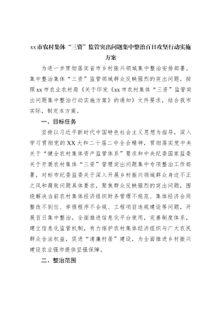xx市农村集体“三资”监管突出问题集中整治百日攻坚行动实施方案