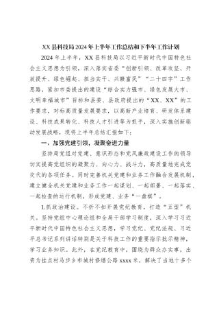 XX县科技局2024年上半年工作总结和下半年工作计划