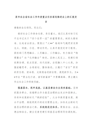 某市在全省社会工作年度重点任务谋划推进会上的汇报发言