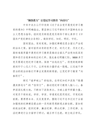 “铆劲蓄力”让党纪学习教育“向春行”