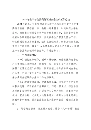 2024年上半年全县商务领域安全生产工作总结