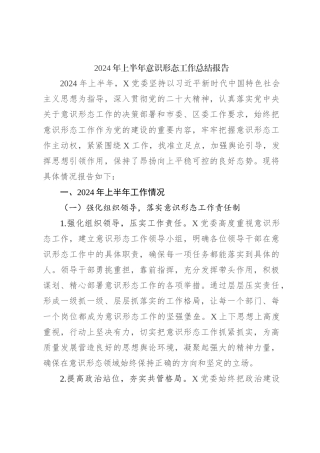 2024年上半年意识形态工作总结报告