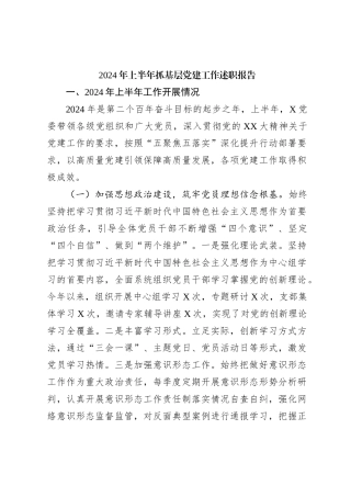 2024年上半年抓基层党建工作述职报告（2）