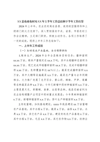XX县农业农村局XX年上半年工作总结和下半年工作打算