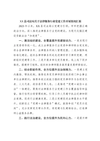 XX县司法局关于法律服务行业党建工作开展情况汇报