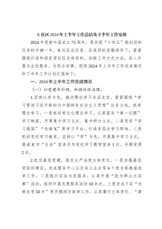 X社区2024年上半年工作总结及下半年工作安排