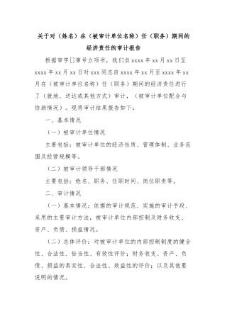 关于对（姓名）在（被审计单位名称）任（职务）期间的经济责任的审计报告