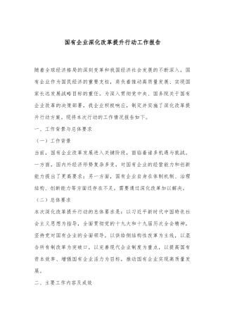 国有企业深化改革提升行动工作报告