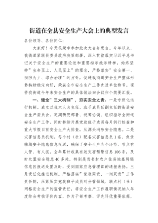 街道在全县安全生产大会上的典型发言