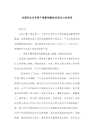 在国有企业年轻干部集体廉政谈话会上的讲话