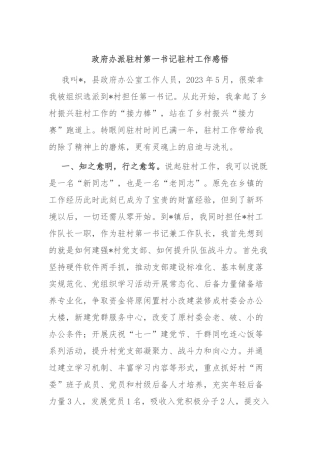 政府办派驻村第一书记驻村工作感悟
