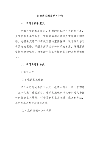 支部政治理论学习计划