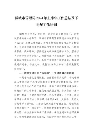 区城市管理局2024年上半年工作总结及下半年工作计划