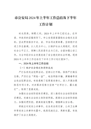 市公安局2024年上半年工作总结及下半年工作计划