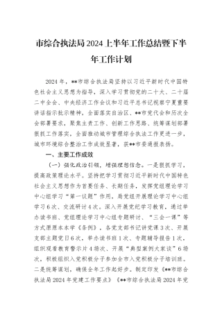 市综合执法局2024上半年工作总结暨下半年工作计划