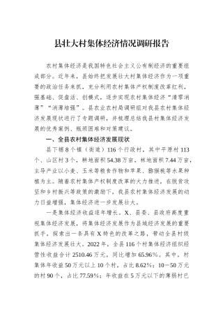 县壮大村集体经济情况调研报告