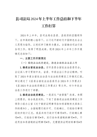 县司法局2024年上半年工作总结和下半年工作打算
