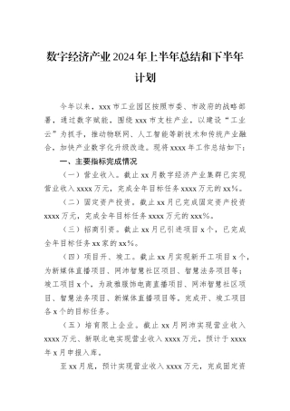 数字经济产业2024年上半年总结和下半年计划