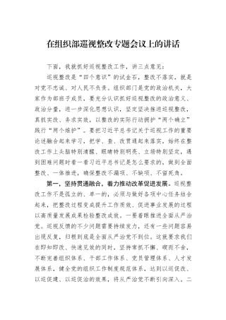 在组织部巡视整改专题会议上的讲话