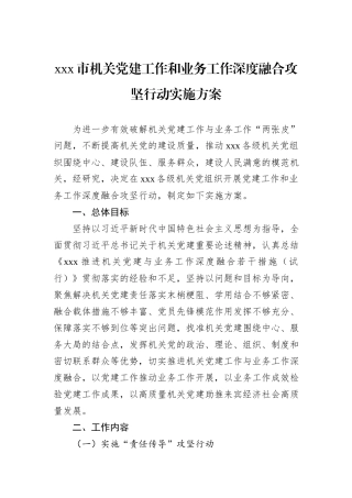 xxx市机关党建工作和业务工作深度融合攻坚行动实施方案