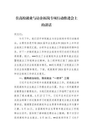 在高校就业与访企拓岗专项行动推进会上的讲话