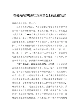 在机关内部巡察工作座谈会上的汇报发言