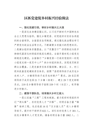 区抓党建促乡村振兴经验做法