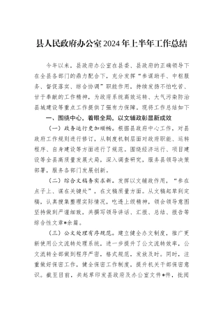 县人民政府办公室2024年上半年工作总结