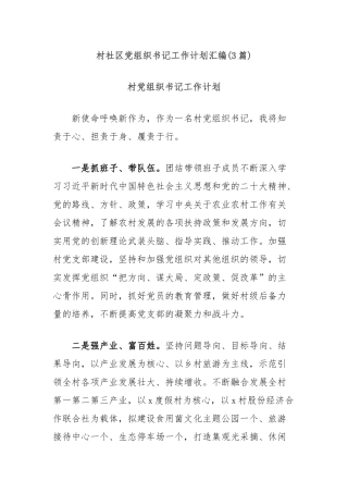 (3篇)村社区党组织书记工作计划汇编